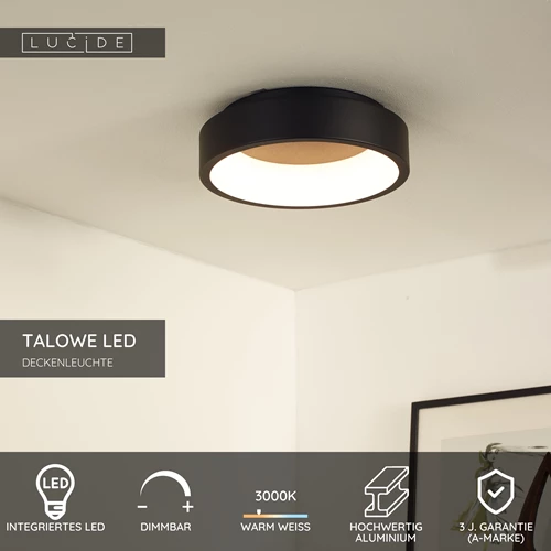 Lucide TALOWE LED - Deckenleuchte - Ø 30 cm - LED Dim. - 1x20W 3000K - Schwarz - USP